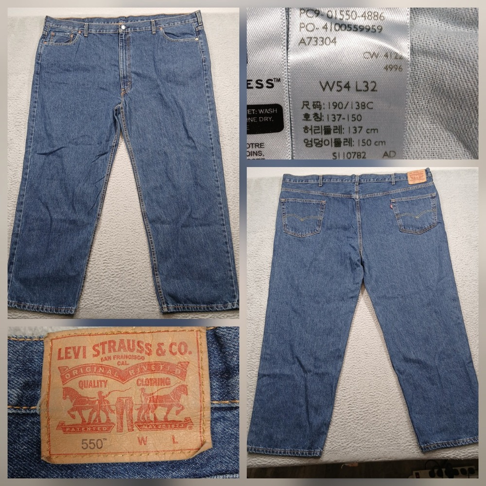 Levi's 550 Relaxed Fit Jeans Men's 54x32 Blue Denim Straight Leg Comfort Classic
